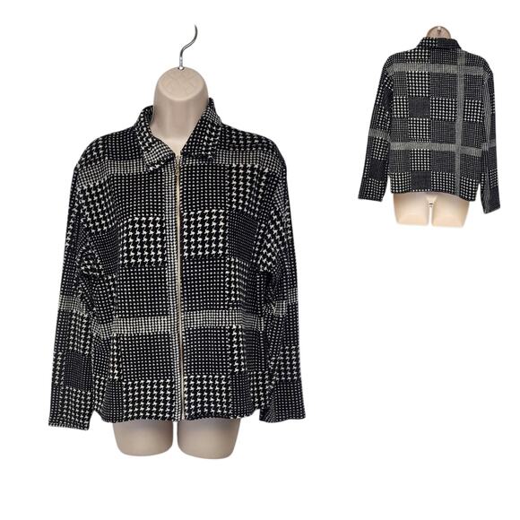Jason Women’s Black SOFT Houndstooth Full Zip Long Sleeve Sweater Jacket Size M - Picture 1 of 6